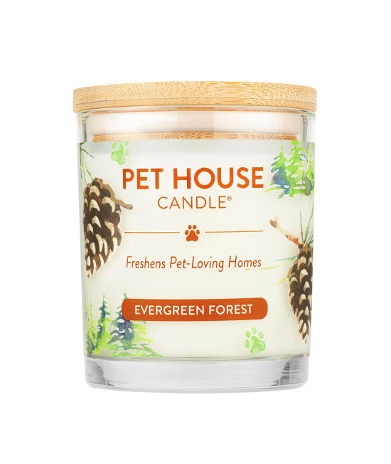 One Fur All, Pet House Candle - 100% Plant-Based Wax Candle - Pet Odor Eliminator for Home - Non-Toxic and Eco-Friendly Air Freshening Scented Candles - (Pack of 1, Evergreen Forest)