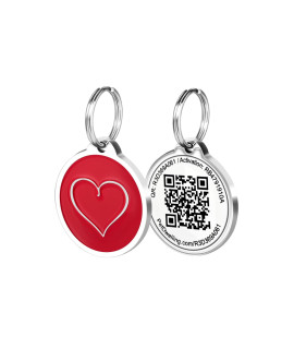 Pet Dwelling Premium QR Code Pet ID Tags - Dog Tags and Cat Tags, Connect to Online Pet Profile, Receive Instant Scanned Tag Location Email Alert(Red Heart)