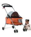 BestPet Pet Stroller 4 Wheels Posh Folding Waterproof Portable Travel Cat Dog Stroller with Cup Holder,Orange