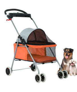 BestPet Pet Stroller 4 Wheels Posh Folding Waterproof Portable Travel Cat Dog Stroller with Cup Holder,Orange