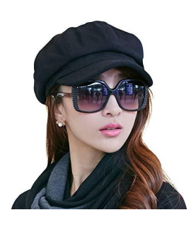 SIggI Womens Merino Wool Visor Beret Newsboy cabbie cap Winter Hats with Lining Spring 67145_black,Medium