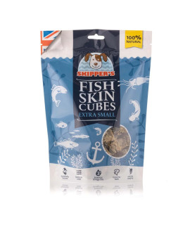 SKIPPERS Fish Skin Jerky cubes - gently Air Dried Dog Treats, Healthy & Natural Treat for Dogs, Hypoallergenic grain Free, High in Protein & Low Fat great for Teeth (cube Size Extra Small, 25Oz)
