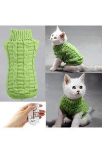 Bolbove Cable Knit Turtleneck Sweater for Small Dogs & Cats Knitwear Cold Weather Outfit (Green, X-Small)
