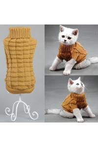 Bolbove Cable Knit Turtleneck Sweater for Small Dogs & Cats Knitwear Cold Weather Outfit (Brown, Large)
