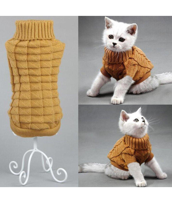 Bolbove Cable Knit Turtleneck Sweater for Small Dogs & Cats Knitwear Cold Weather Outfit (Brown, X-Small)