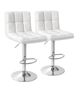 Homall Bar Stools Modern PU Leather Adjustable Swivel Barstools, Armless Hydraulic Kitchen counter Bar Stool Synthetic Leather Extra Height Square Island Barstool with Back Set of 2(White)