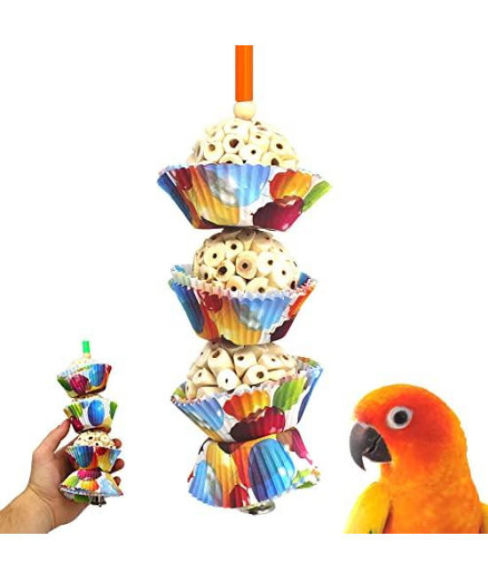 Bonka Bird Toys 1931 Three Cake Colorful Shredding Foraging Treat Natural Sola Conures Cockatiels Parakeets and Other Similar Birds