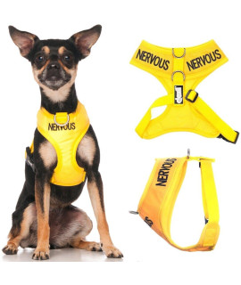 Dexil Limited Nervous (Give Me Space) Yellow Color Coded Non-Pull Front and Back D Ring Padded and Waterproof Vest Dog Harness Prevents Accidents by Warning Others of Your Dog in Advance (XS)