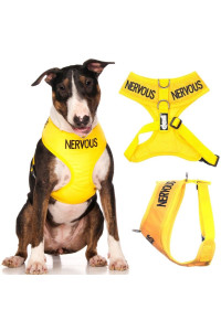 Dexil Limited Nervous (Give Me Space) Yellow Color Coded Non-Pull Front and Back D Ring Padded and Waterproof Vest Dog Harness Prevents Accidents by Warning Others of Your Dog in Advance (L)