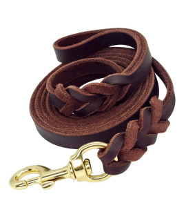 Berry Pet Braided Brown Genuine Leather Dog Leash - Training & Walking Dog Leash - 6.5ft by 1/2 in (210cm 1.2cm) - Latigo Leather Material Made in US