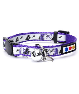 Pawtitas Glow in The Dark Cat Collar with Safety Buckle and Removable Bell Cat Collar Kitten Collar Purple Cat Collar