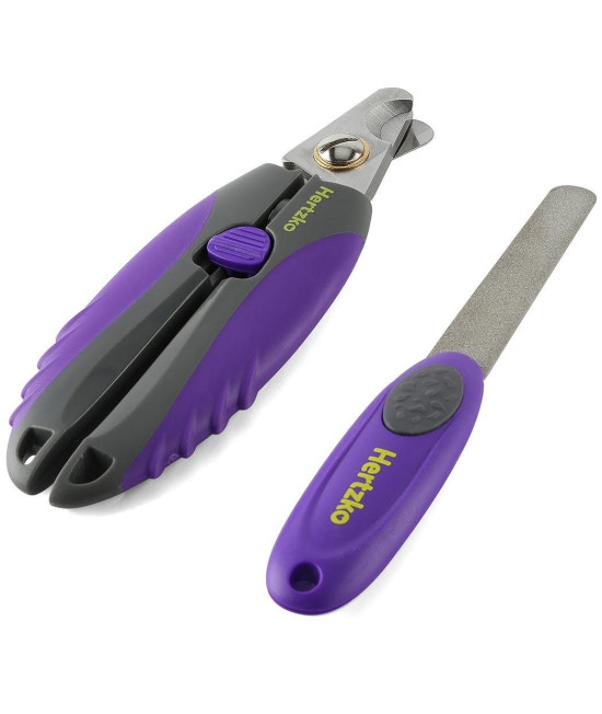 Hertzko Dog Nail Clippers for Large & Medium Dogs - Violet Cat Nail Clipper with Quick Safety Guard, Dog Nail File Included, Nail Grinder, Purple Nail Clippers for Dogs, Grooming Paw Pads