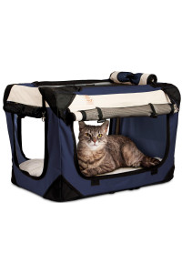 PetLuv-Happy Cat Premium Cat Carrier Soft Sided Foldable Top & Side Loading Pet Crate & Carrier Locking Zippers Shoulder Straps Seat Belt Lock Plush Pillow