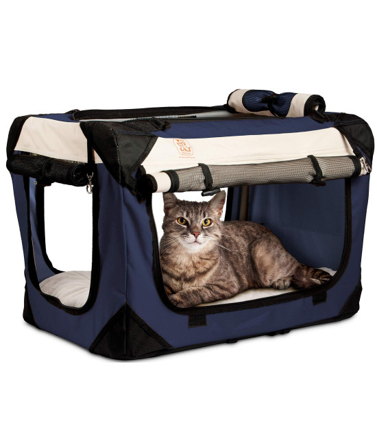 PetLuv-Happy Cat Premium Cat Carrier Soft Sided Foldable Top & Side Loading Pet Crate & Carrier Locking Zippers Shoulder Straps Seat Belt Lock Plush Pillow