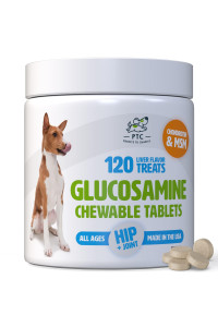 PTC PROFITS TO CHARITY Glucosamine for Dogs with Chondroitin and MSM -Hip and Joint Supplement for Dog Mobility Support and Arthritis Pain Relief -120 Chewable Tablet Treats
