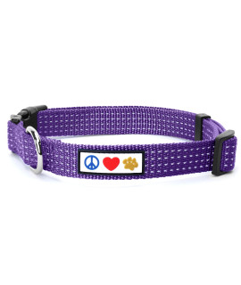 Pawtitas Reflective Dog Collar with Stitching Reflective Thread Reflective Dog Collar with Buckle Adjustable and Better Training Great Collar for Large Dogs - Purple Collar