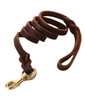 FAIRWIN Braided Leather Dog Leash 6 Foot - 5.6 Foot Dog Training Leash for Large Medium Small K9 Dogs (S:1/2 x5.6ft, Brown) 004