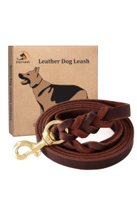 FAIRWIN Braided Leather Dog Training Leash 6 Foot - 5.6 Foot Military Grade Heavy Duty Dog Leash for Large Medium Small Dogs (M:5/8 x5.6ft, Brown) 004