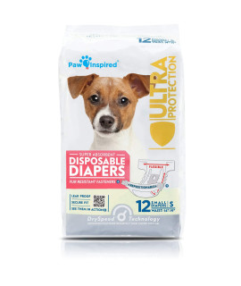 Paw Inspired Disposable Dog Diapers Female Dog Diapers Ultra Protection Diapers for Dogs in Heat, Excitable Urination, or Incontinence (12 Count, Small)
