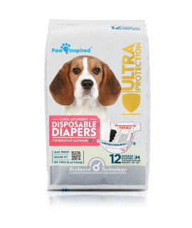 Paw Inspired Disposable Dog Diapers Female Dog Diapers Ultra Protection Diapers for Dogs in Heat, Excitable Urination, or Incontinence (12 Count, Medium)