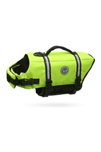 Vivaglory Ripstop Dog Life Vest, Reflective Adjustable Life Jacket for Dogs with Rescue Handle for Swimming Boating, Bright Yellow, XS