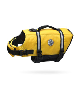 Vivaglory Ripstop Dog Life Vest, Reflective Adjustable Life Jacket for Dogs with Rescue Handle for Swimming Boating, Yellow, M