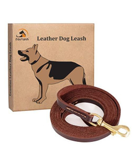 FAIRWIN Brown 6FT/ 5FT Genuine Leather Dog Leash Leads Rope for Large/Medium/Small Dogs Training/Walking (3/8 x 5 Foot, Brown)