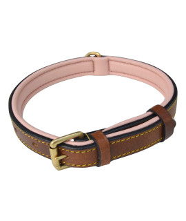 Soft Touch Collars Padded Leather Dog Collar, Slimline Edition, Size Medium, Brown and Pink