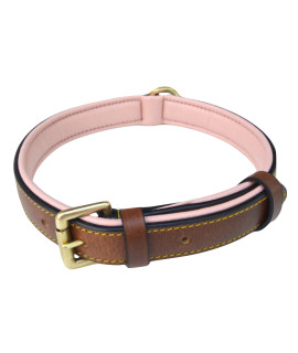Soft Touch Collars - Padded Leather Dog Collar, Slimline Edition - Large, Brown and Pink