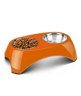 Flexzion Elevated Dog Bowl - Raised Dog Bowls for Medium Dogs Removable Stainless Steel Dog Food and Water Bowl - Non-Skid Dog Food Bowls for Medium to Large Dog Bowl Stand, Orange