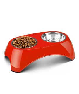 Flexzion Elevated Dog Bowl - Raised Dog Bowls for Medium Dogs Removable Stainless Steel Dog Food and Water Bowl - Non-Skid Dog Food Bowls for Medium to Large Dog Bowl Stand, Red