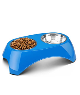 Flexzion Elevated Dog Bowl - Raised Dog Bowls for Medium Dogs Removable Stainless Steel Dog Food and Water Bowl - Non-Skid Dog Food Bowls for Medium to Large Dog Bowl Stand, Blue