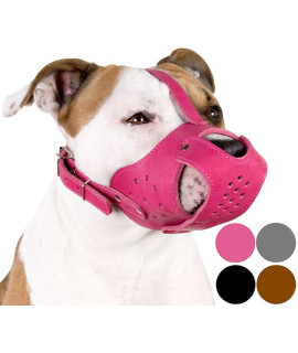 CollarDirect Dog Muzzle Pitbull Amstaff Basket Genuine Leather Staffordshire Terrier (Pink)