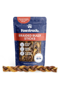 Pawstruck 12 Braided Bully Sticks for Dog, Beef Flavor, Natural Bulk Dog Dental Treats & Healthy Chews, Chemical Free, 12 inch Best Low Odor Pizzle Stix - 5 Sticks