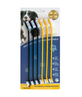 Pet Republique Dog Toothbrush Set of 6 - Dual Headed Dental Hygiene Brushes for Small to Large Dogs, Cats, and Most Pets