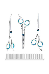 Maxshop Dog Grooming Scissors Kit, Heavy Duty Titanium Stainless Steel Professional Pet Grooming Scissors Kit with Comb, Straight Scissors, Curved Scissors, Thinning Shears for Dogs and Cats