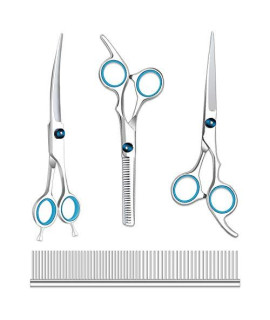 Maxshop Dog Grooming Scissors Kit, Heavy Duty Titanium Stainless Steel Professional Pet Grooming Scissors Kit with Comb, Straight Scissors, Curved Scissors, Thinning Shears for Dogs and Cats