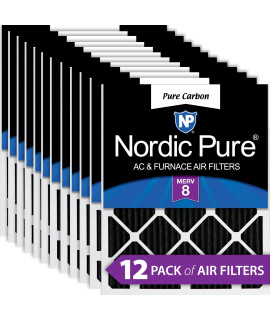 Nordic Pure 18x18x1 MERV 8 Pleated Pure carbon Odor Reduction Ac Furnace Air Filters 12 Pack