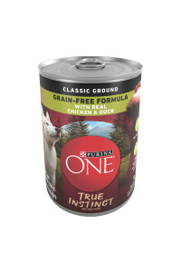 Purina ONE Classic Ground Natural Grain Free Wet Dog Food, True Instinct with Real Chicken and Duck - 13 Oz. Can