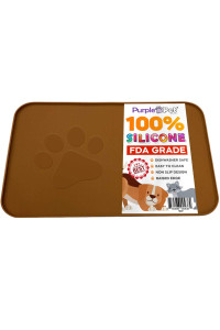 iPrimio Extra Large Pet Food Mat with Logo - Food Grade Silicone Cat Dog Feeding Mat - Dog Bowl Mat for Food and Water - Prevent Pet Water Food Spills - Protects Flooring - Non Slip - Large Brown
