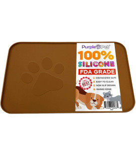 iPrimio Extra Large Pet Food Mat with Logo - Food Grade Silicone Cat Dog Feeding Mat - Dog Bowl Mat for Food and Water - Prevent Pet Water Food Spills - Protects Flooring - Non Slip - Large Brown