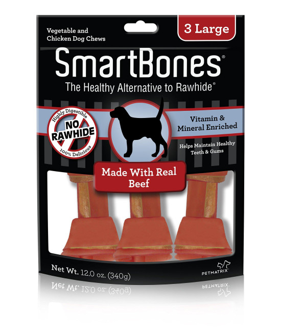 SmartBones Dog chews, Rawhide-Free Dog Bones Made With Real Meat and Vegetables, 3 count Large