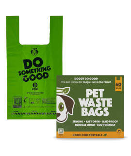 Doggy Poop Bags Dog Waste Bags with Easy-Tie Handles Unscented, 38% Vegetable-Based, Thick & Leak Proof, Easy Open Standard Size 60 Count