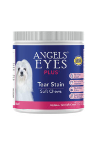 ANGELS' EYES PLUS Tear Stain Prevention Soft Chews for Dogs 120 ct Beef Flavor For All Breeds No Wheat No Corn Daily Supplement Proprietary Formula
