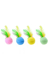 Nargos 1.5 Dia Colorful Golf Sponge Foam Balls Cats Toys with Feathers(4 Pack)