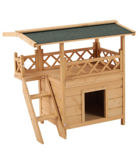 PawHut 2-Story Indoor/Outdoor Wood Cat House Shelter with Roof