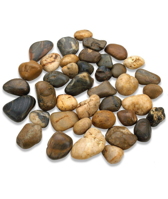 Katzco 2 Pounds Large Decorative River Rock Stones - Natural Polished Mixed Color Stones - Use in Glassware, Like Vases, Aquariums and Terrariums to Enhance The Appearance
