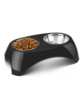 Flexzion Elevated Dog Bowl - Raised Dog Bowls for Medium Dogs Removable Stainless Steel Dog Food and Water Bowl - Non-Skid Dog Food Bowls for Medium to Large Dog Bowl Stand, Black