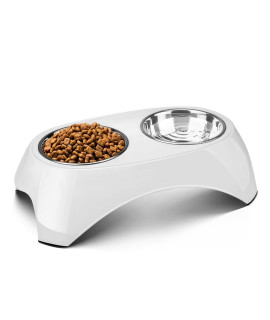Flexzion Elevated Dog Bowl - Raised Dog Bowls for Medium Dogs Removable Stainless Steel Dog Food and Water Bowl - Non-Skid Dog Food Bowls for Medium to Large Dog Bowl Stand, White