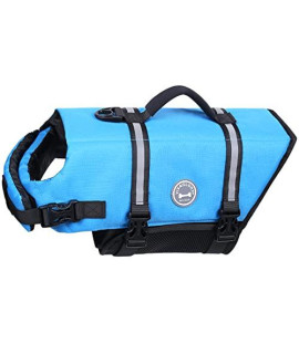 Vivaglory Ripstop Dog Life Vest, Reflective Adjustable Life Jacket for Dogs with Rescue Handle for Swimming Boating, Blue, M